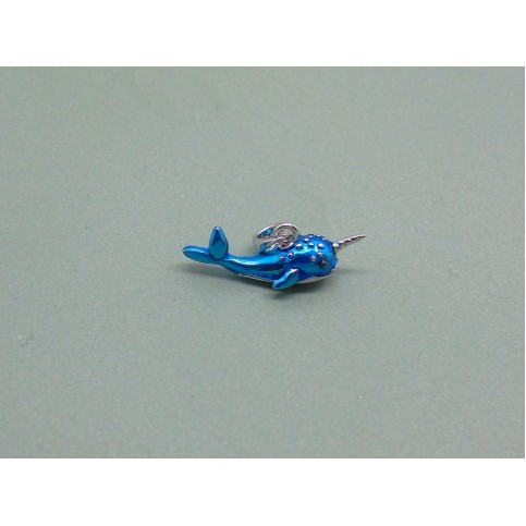 Sterling Silver Blue Enamel Narwhal Charm