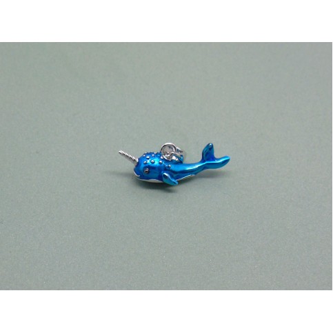 Sterling Silver Blue Enamel Narwhal Charm