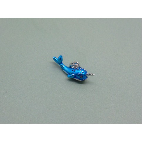 Sterling Silver Blue Enamel Narwhal Charm