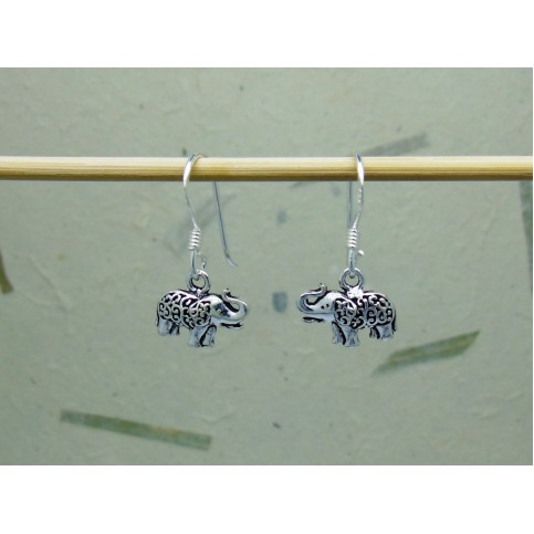 Sterling Silver Ornate Elephant Earrings