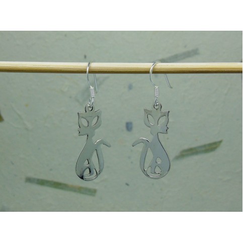 Sterling Silver Cat Drop Earrings