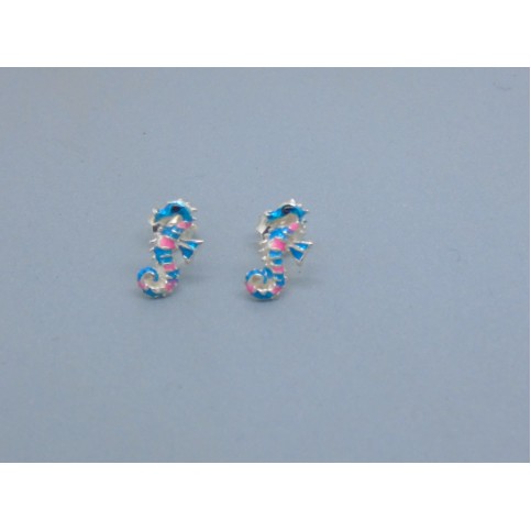 Sterling Silver Enamel Seahorse Studs