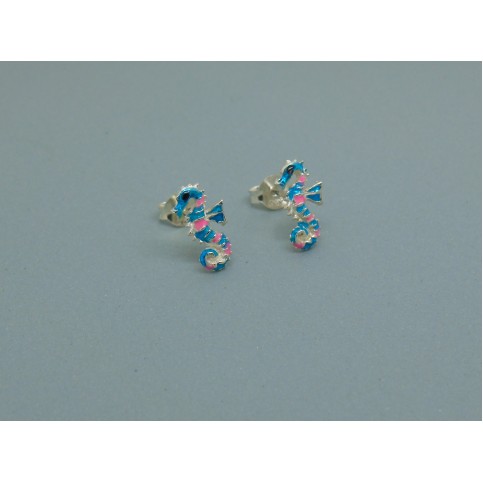 Sterling Silver Enamel Seahorse Studs