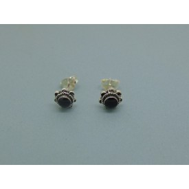 Sterling Silver Onyx Flower Studs