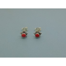 Sterling Silver Flower Studs Red Stone