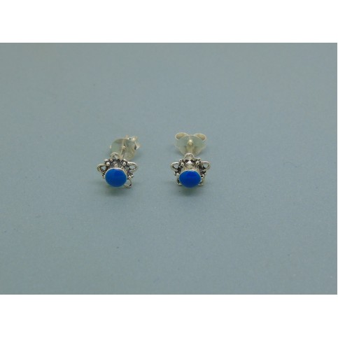 Sterling Silver Flower Studs Blue Stone