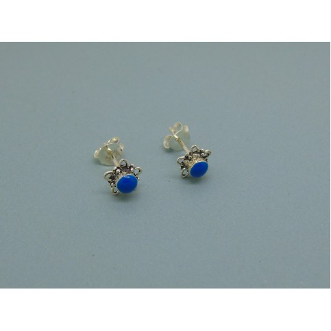 Sterling Silver Flower Studs Blue Stone