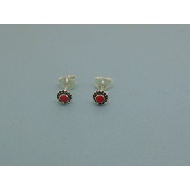 Sterling Silver Studs with Red Stone