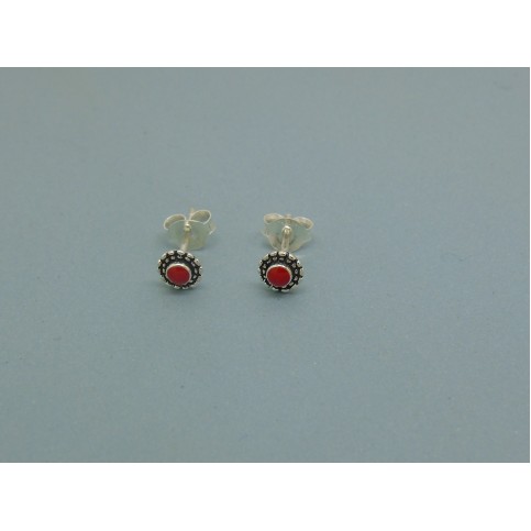 Sterling Silver Studs with Red Stone