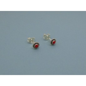 Sterling Silver Studs with Red Stone