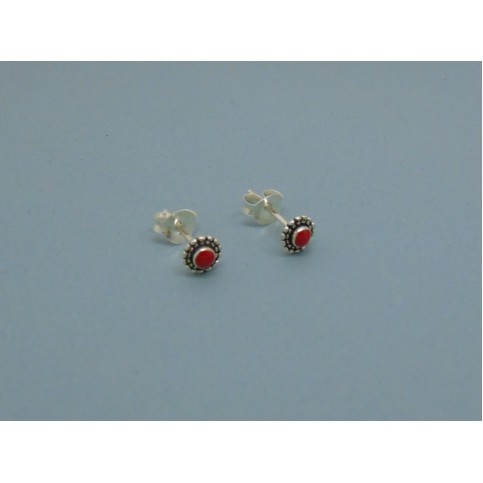 Sterling Silver Studs with Red Stone