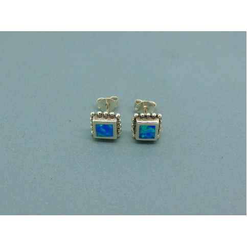 Sterling Silver 7mm Square Man Made Opal Studs