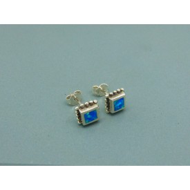 Sterling Silver 7mm Square Man Made Opal Studs