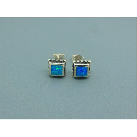Sterling Silver 7.5mm Square Man Made Opal Studs