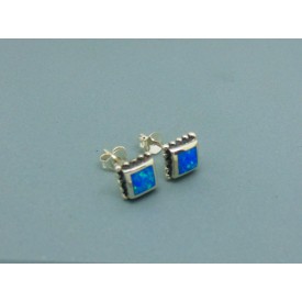 Sterling Silver 7.5mm Square Man Made Opal Studs