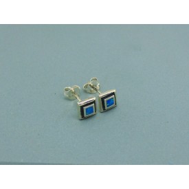 Sterling Silver 6mm Square Man Made Opal Studs