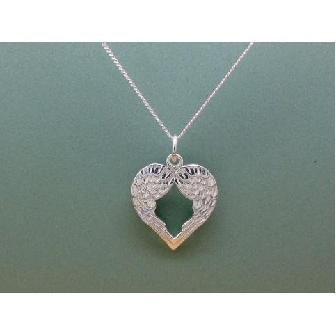 Sterling Silver Angel Wing Heart Pendant