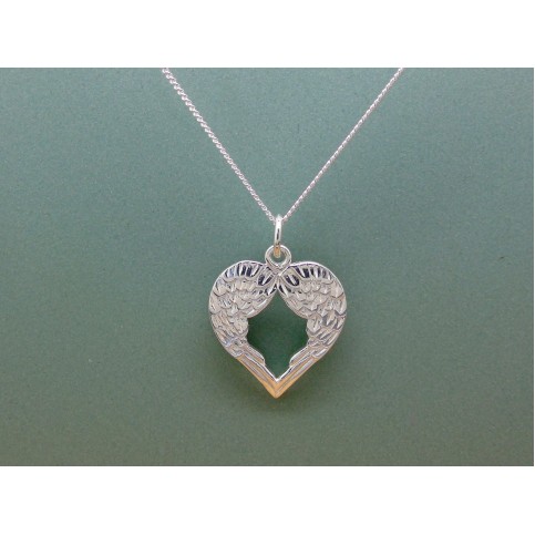 Sterling Silver Angel Wing Heart Pendant