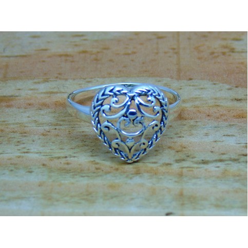 Sterling Silver Ornate Open Filigree Heart Ring
