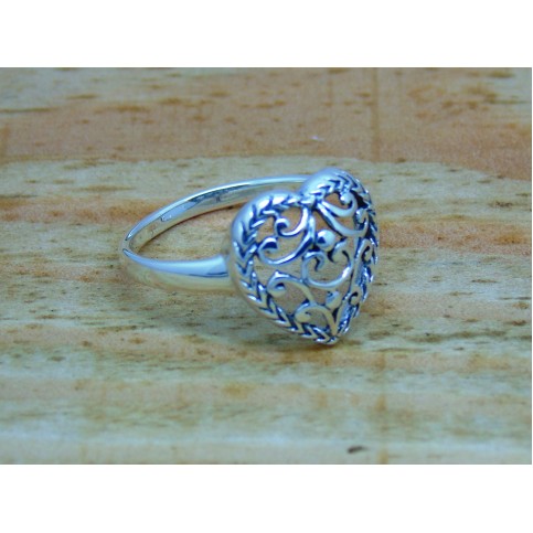 Sterling Silver Ornate Open Filigree Heart Ring