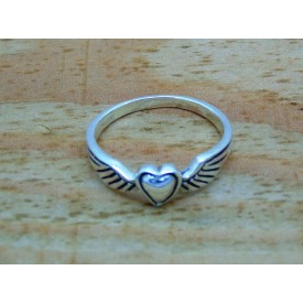 Sterling Silver Heart with Angel Wing Ring