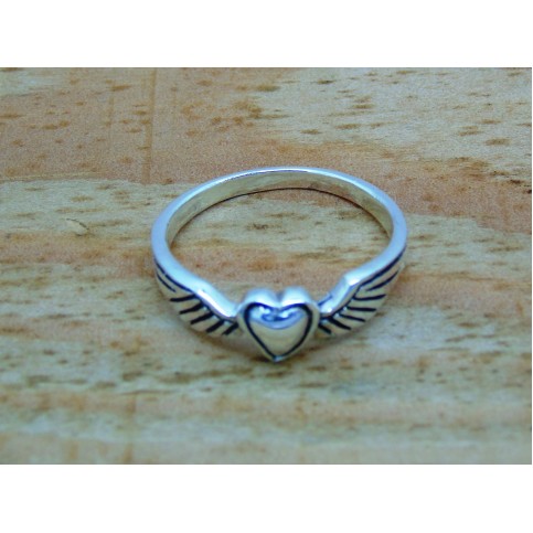 Sterling Silver Heart with Angel Wing Ring