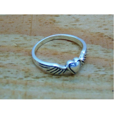 Sterling Silver Heart with Angel Wing Ring