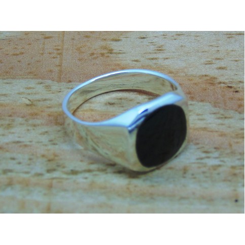 Sterling Silver Round Onyx Signet Ring
