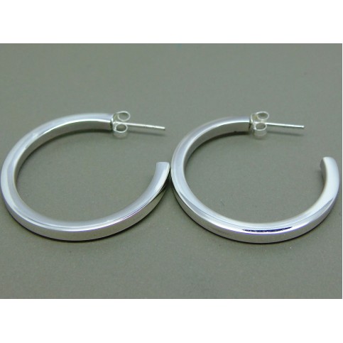 Sterling Silver 30mm Square Hoop Stud Plain