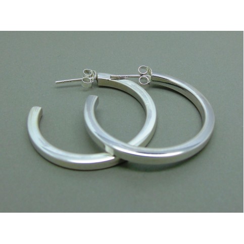 Sterling Silver 30mm Square Hoop Stud Plain